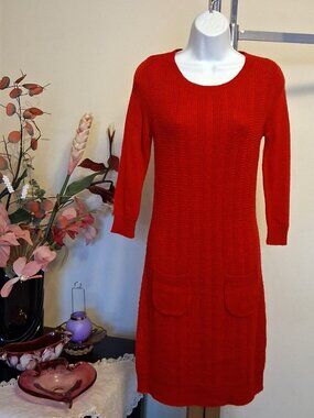 Preowned Eric Alexandre Unique Designed Stretchy Cardigan Knit Red Dress 8M